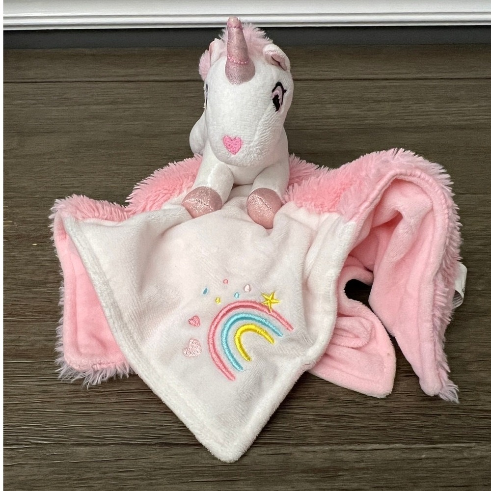 Boritar Baby Security Blanket White Pink Unicorn Plush Rainbow Lovey 11 inch